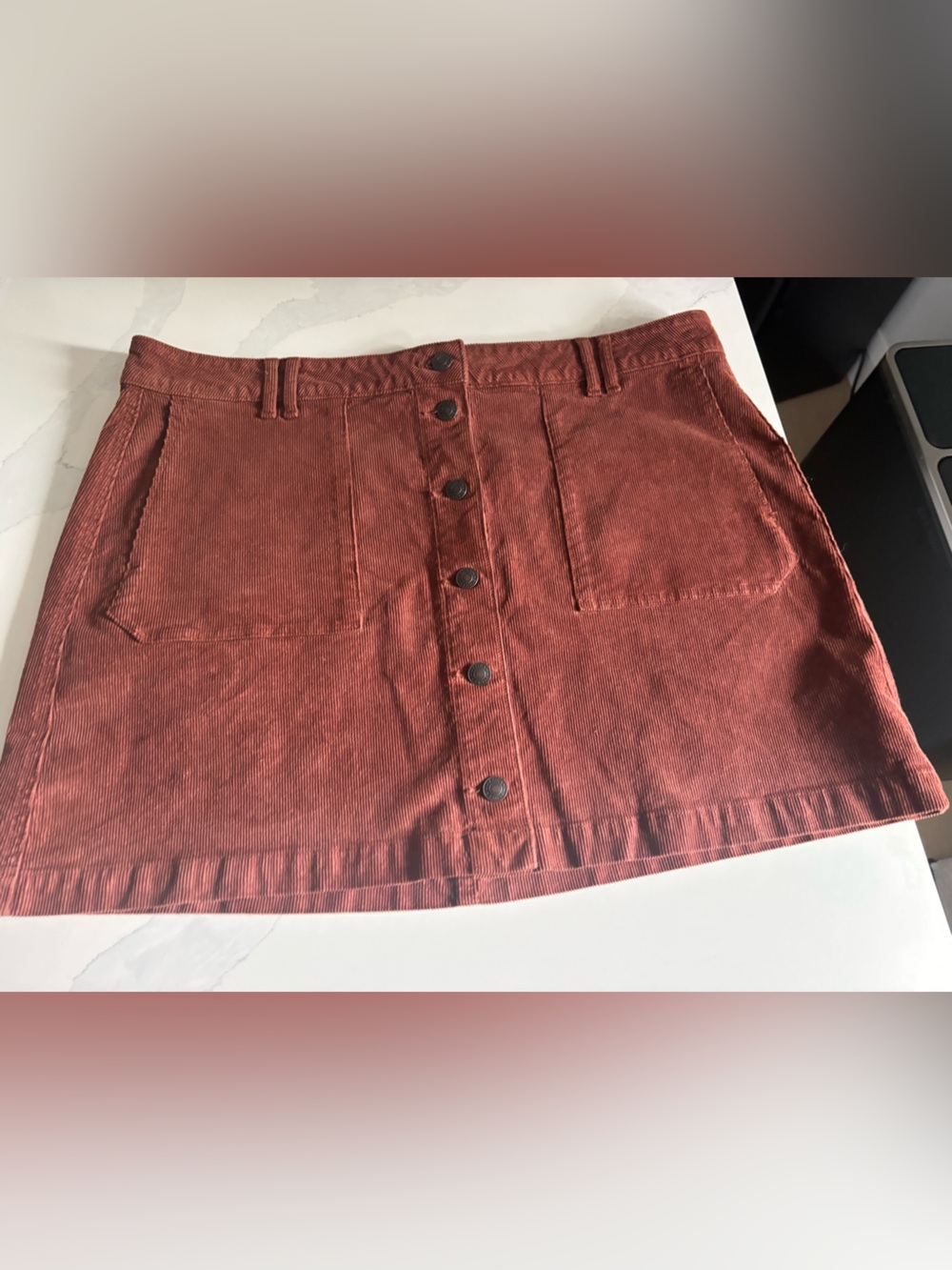 American Eagle Outfitters Button-Front Corduroy Mini Skirt in Rust